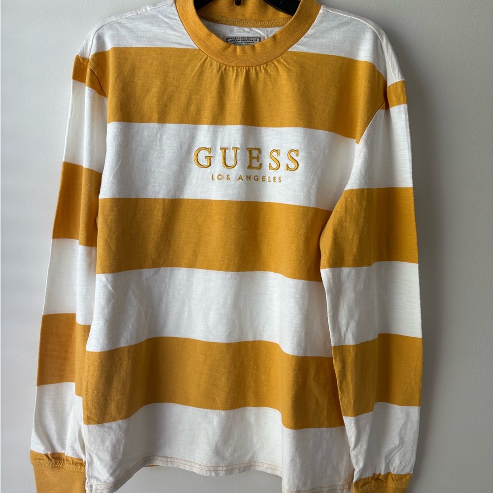 GUESS Striped Yellow & White Crewneck Tee